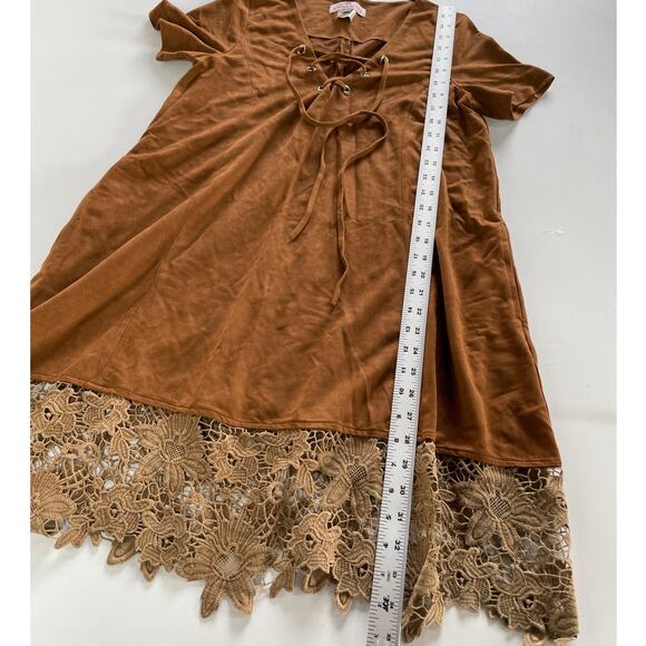 Muche et Muchette Dress Womens One Size Brown Eyelet Hem Faux Suede Boho - Picture 7 of 9